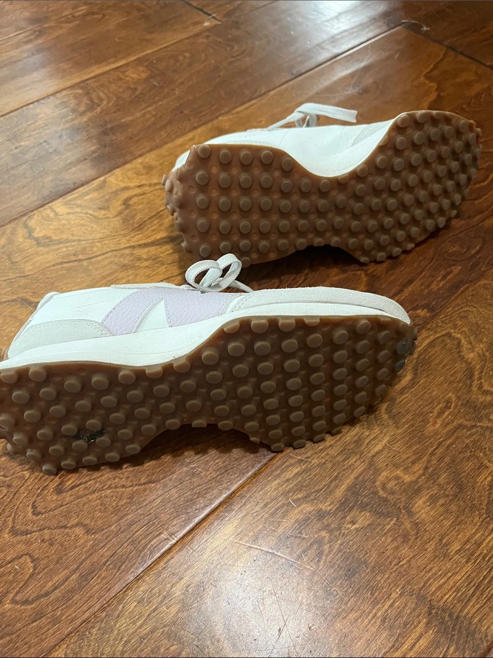 New Balance Sneakers in Cream & Light Pink with Gum Outsole